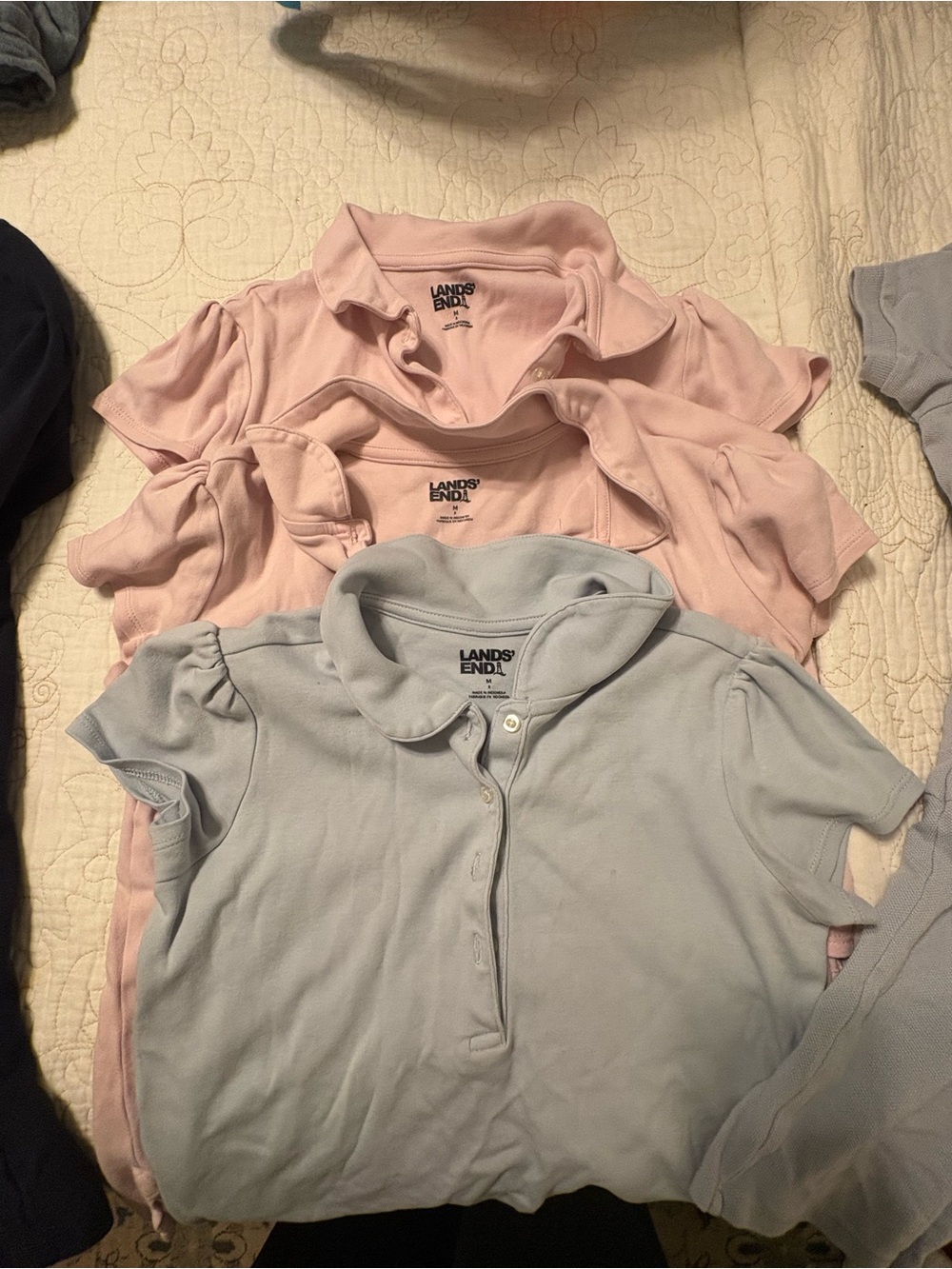 Lands' End Girls Polo Tops in Pink and Light Blue